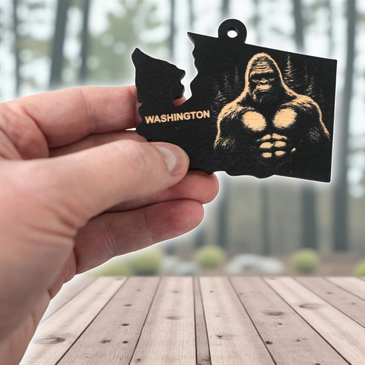Ornament - Black - Washington State with Bigfoot