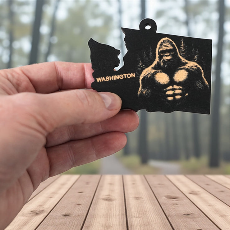 Ornament - Black - Washington State with Bigfoot