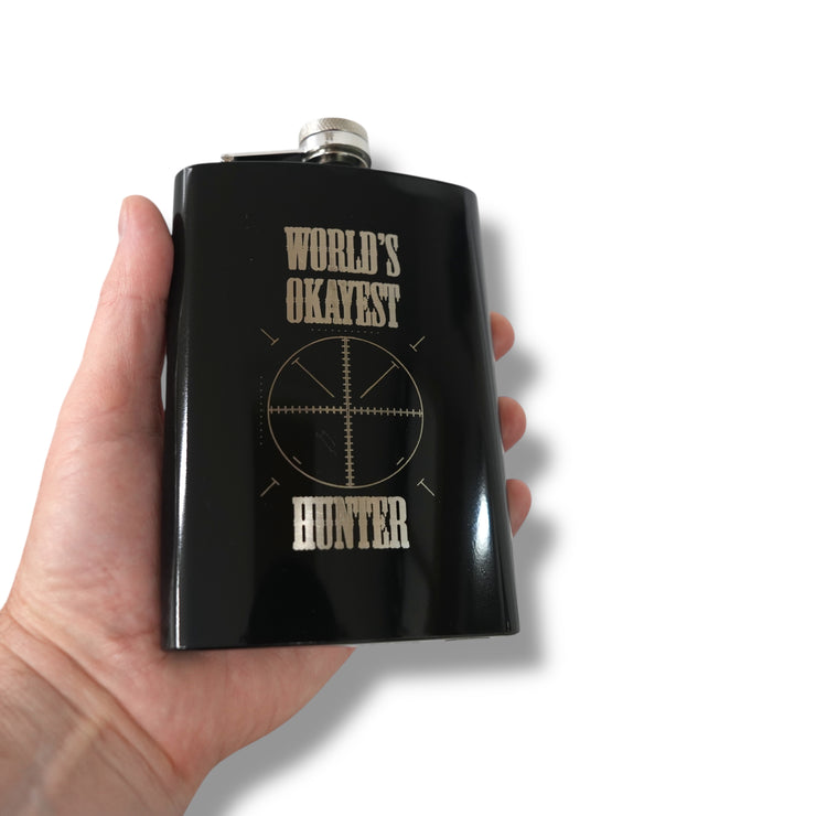 8oz BLACK World's Okayest Hunter Flask