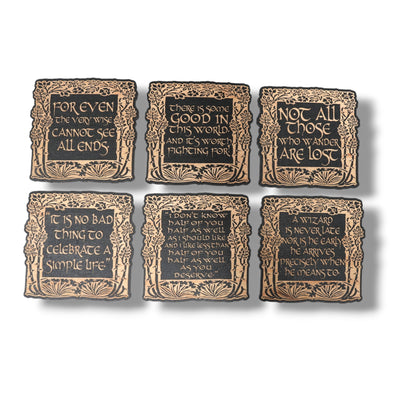 Coaster - BLACK - Fantasy Quotes Coaster Set of 6 Raw Wood