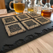 Coaster - BLACK - Fantasy Quotes Coaster Set of 6 Raw Wood