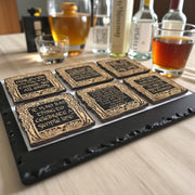 Coaster - BLACK - Fantasy Quotes Coaster Set of 6 Raw Wood