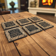 Coaster - BLACK - Fantasy Quotes Coaster Set of 6 Raw Wood