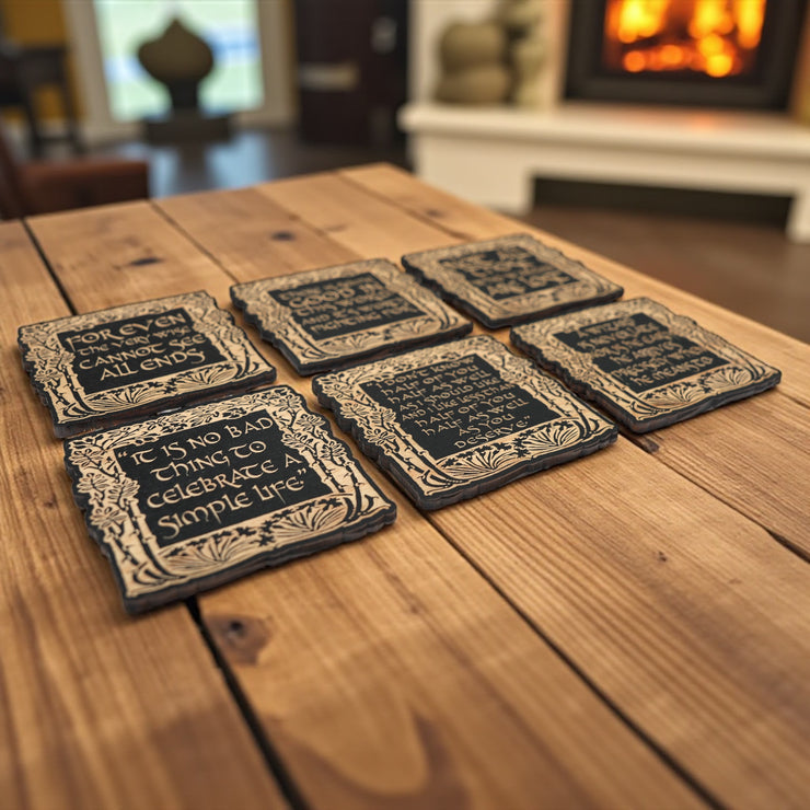 Coaster - BLACK - Fantasy Quotes Coaster Set of 6 Raw Wood