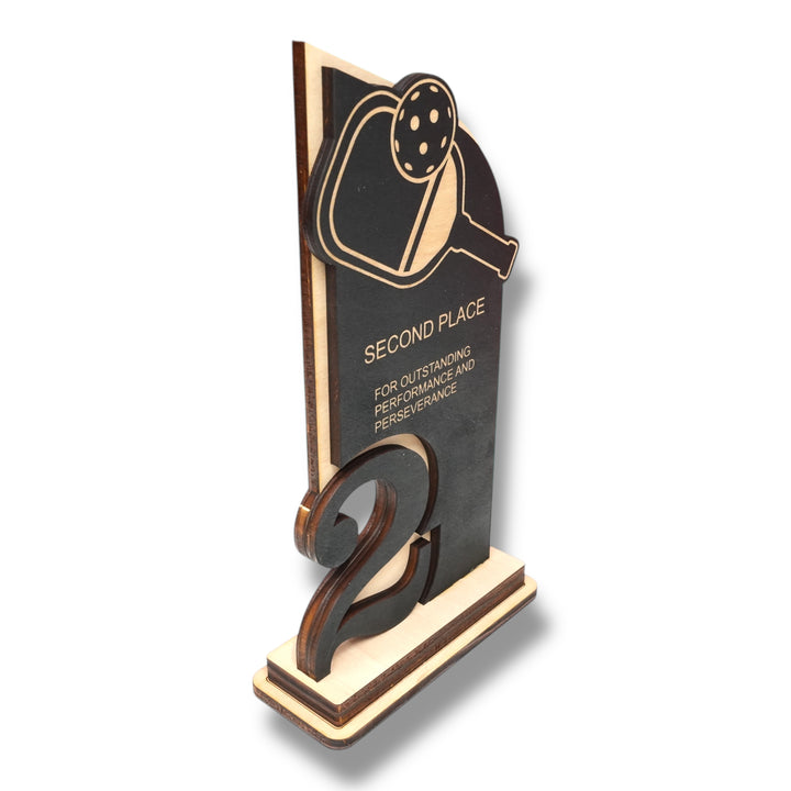 HipFlaskPlus custom Pickleball second place trophy award side view