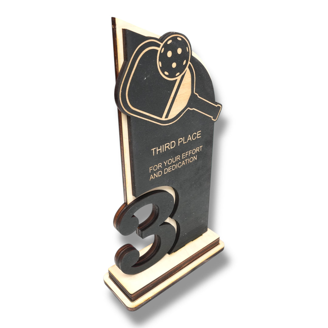 HipFlaskPlus custom Pickleball third place trophy award side view