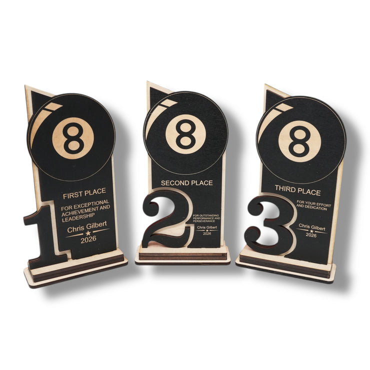 Trophy Award - PERSONALIZED - Billiards Pool - 1st 2nd 3rd Place - 9x5 Inches