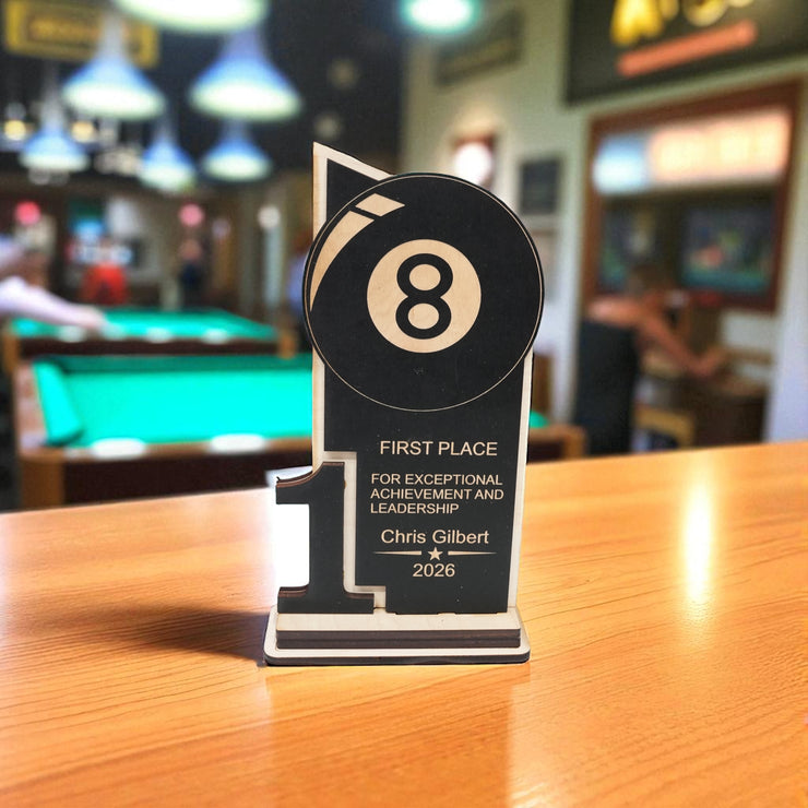 Trophy Award - PERSONALIZED - Billiards Pool - 1st 2nd 3rd Place - 9x5 Inches
