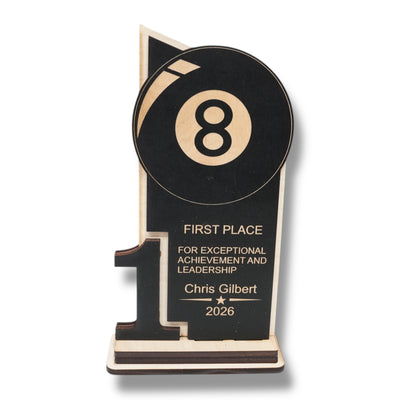 Trophy Award - PERSONALIZED - Billiards Pool - 1st 2nd 3rd Place - 9x5 Inches