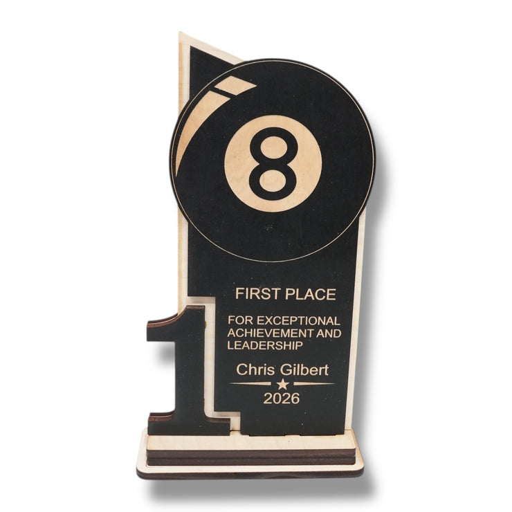 Trophy Award - PERSONALIZED - Billiards Pool - 1st 2nd 3rd Place - 9x5 Inches