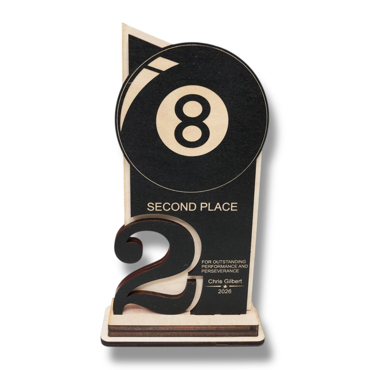 Trophy Award - PERSONALIZED - Billiards Pool - 1st 2nd 3rd Place - 9x5 Inches