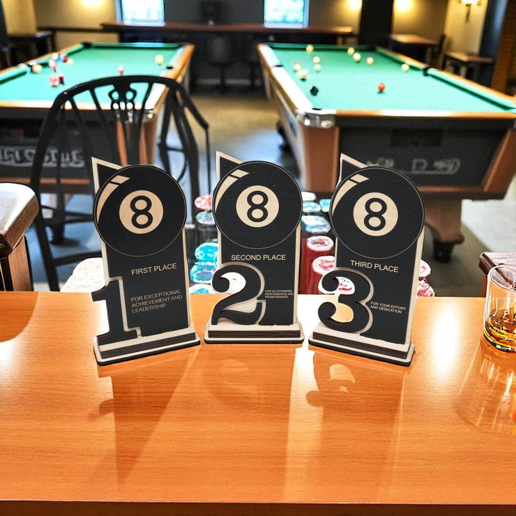 Trophy Award - CUSTOM - Billiards Pool - 1st 2nd 3rd Place - 9x5 Inches