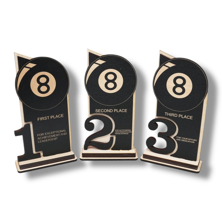 Trophy Award - CUSTOM - Billiards Pool - 1st 2nd 3rd Place - 9x5 Inches