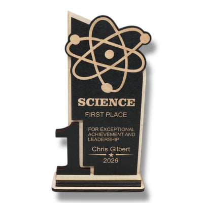 Trophy Award - PERSONALIZED - Science - 1st 2nd 3rd Place - 9x5 Inches