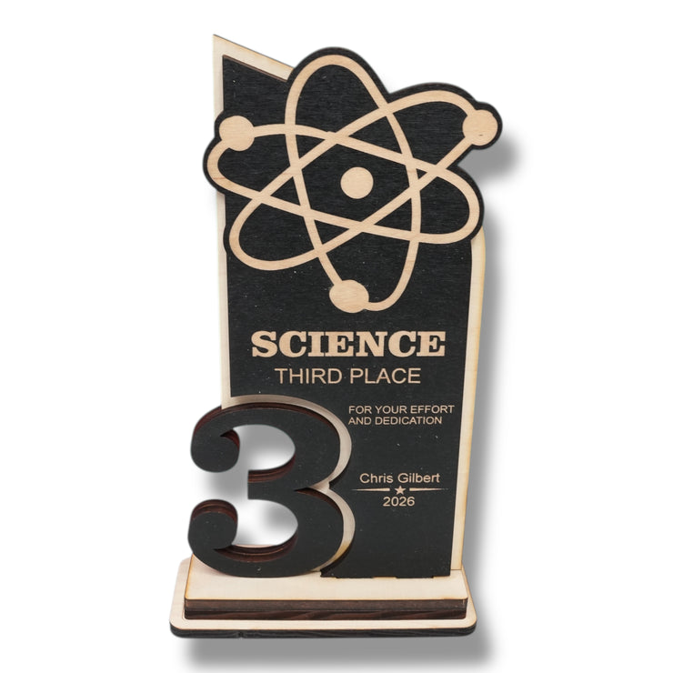 Trophy Award - PERSONALIZED - Science - 1st 2nd 3rd Place - 9x5 Inches