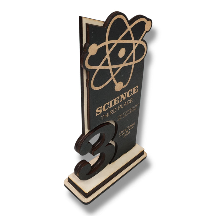 Trophy Award - PERSONALIZED - Science - 1st 2nd 3rd Place - 9x5 Inches