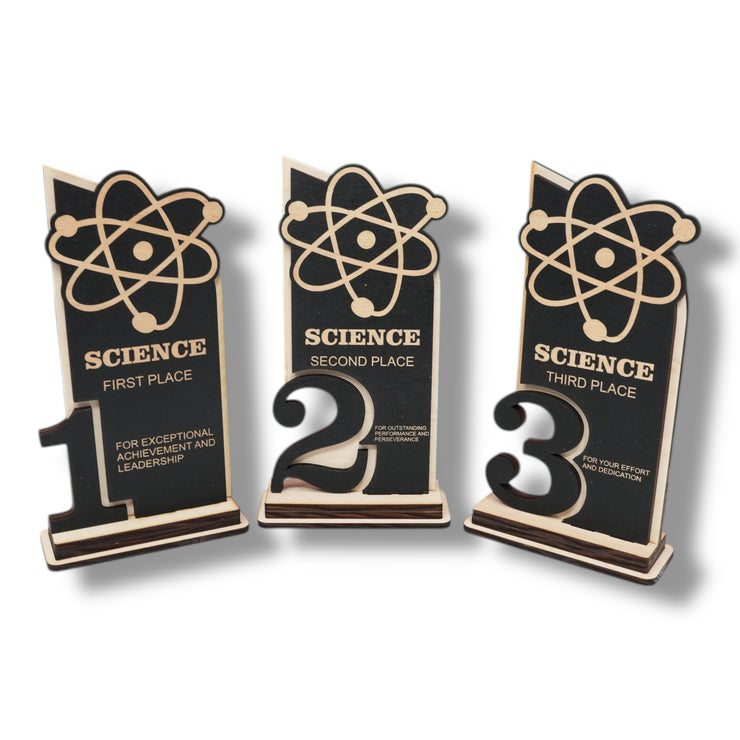 Trophy Award - CUSTOM - Science - 1st 2nd 3rd Place - 9x5 Inches