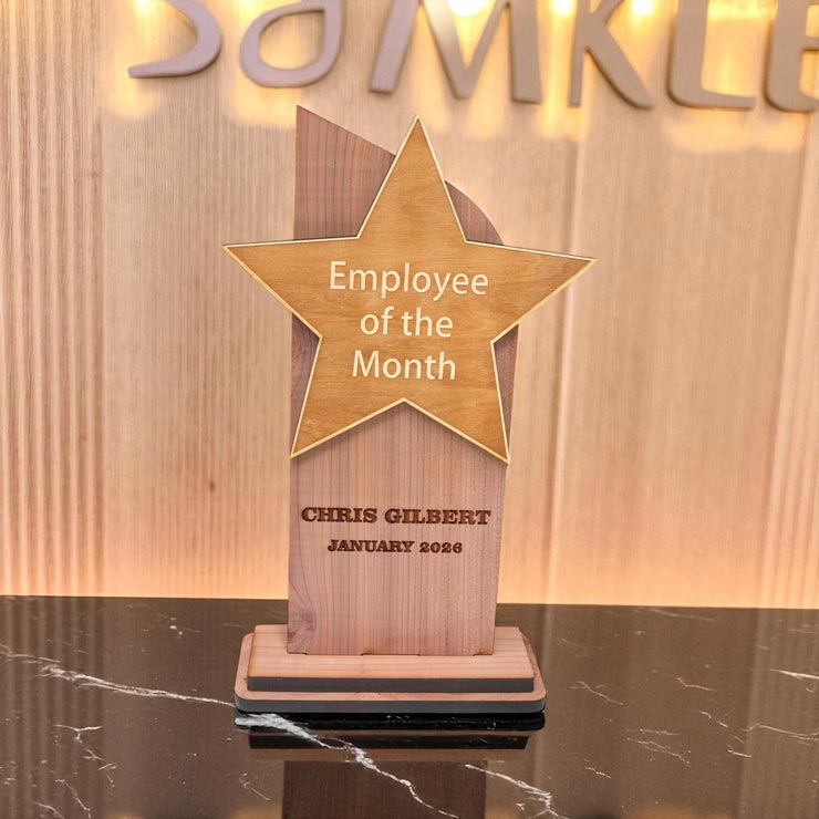 Trophy Award CEDAR  - PERSONALIZED - Employee of the Month - 9x5 Inches