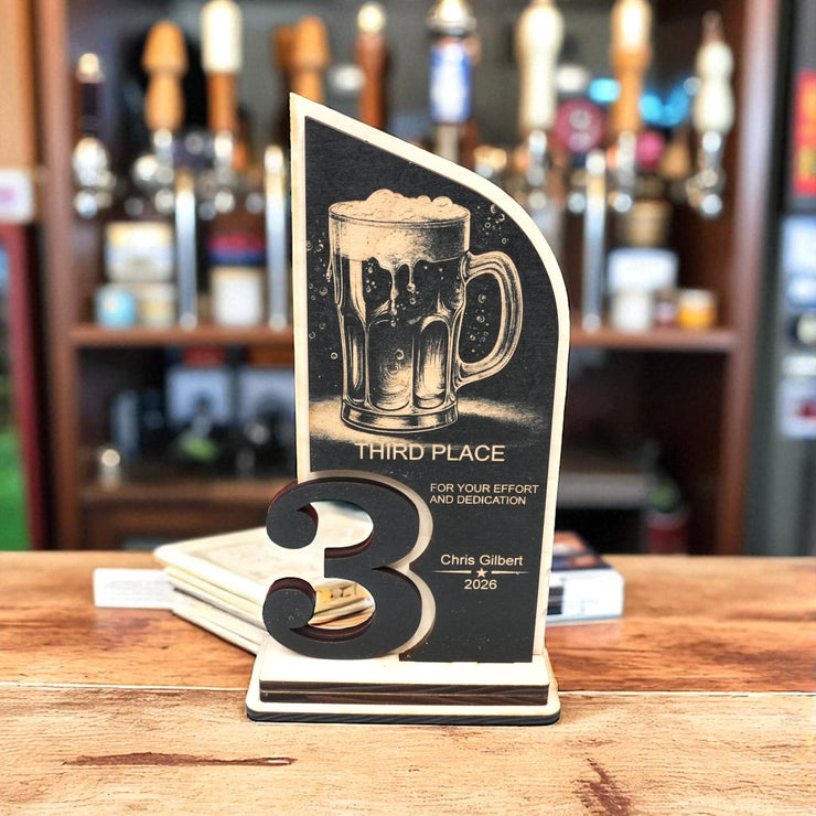 Trophy Award - PERSONALIZED - Beer - 1st 2nd 3rd Place - 9x5 Inches