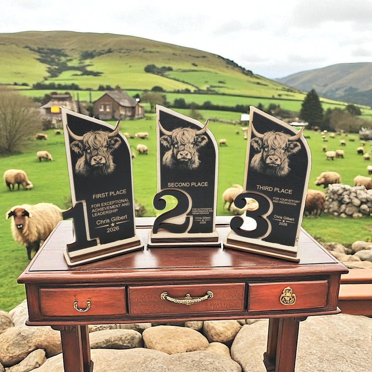 Trophy Award - PERSONALIZED - Highland Cow - 1st 2nd 3rd Place - 9x5 Inches