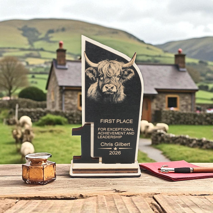 Trophy Award - PERSONALIZED - Highland Cow - 1st 2nd 3rd Place - 9x5 Inches
