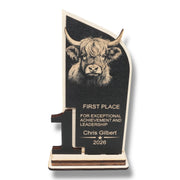 Trophy Award - PERSONALIZED - Highland Cow - 1st 2nd 3rd Place - 9x5 Inches