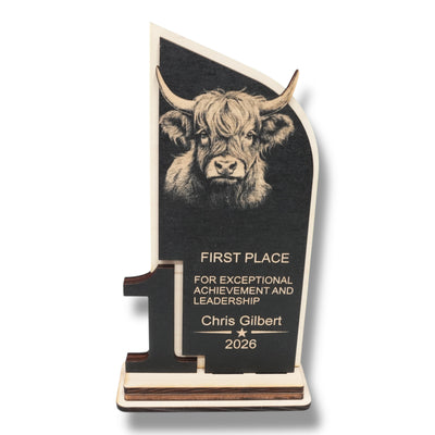 Trophy Award - PERSONALIZED - Highland Cow - 1st 2nd 3rd Place - 9x5 Inches