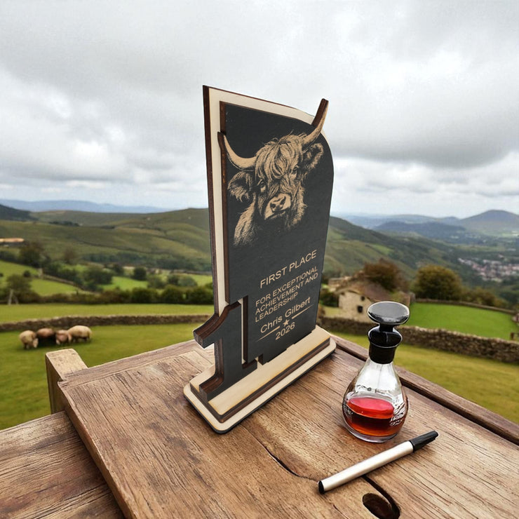 Trophy Award - PERSONALIZED - Highland Cow - 1st 2nd 3rd Place - 9x5 Inches