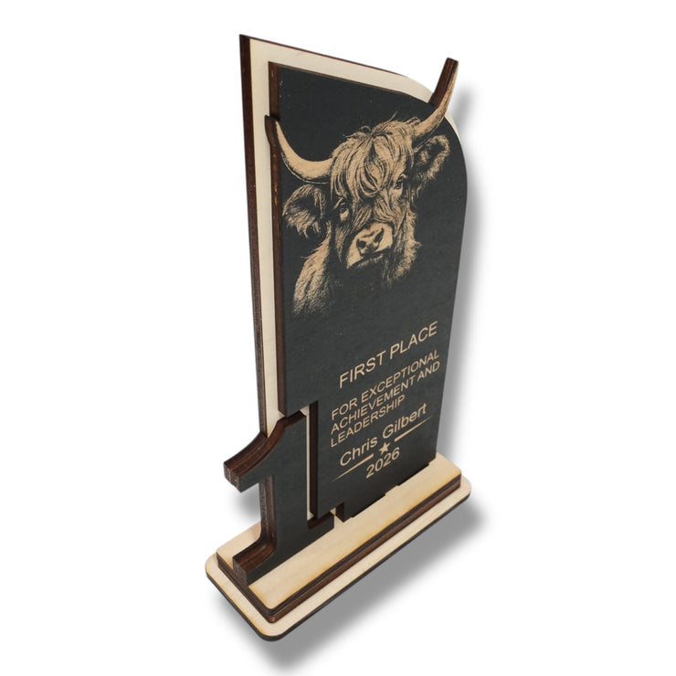Trophy Award - PERSONALIZED - Highland Cow - 1st 2nd 3rd Place - 9x5 Inches