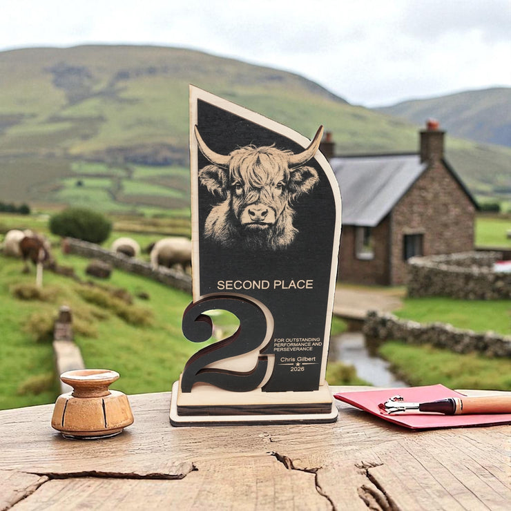Trophy Award - PERSONALIZED - Highland Cow - 1st 2nd 3rd Place - 9x5 Inches