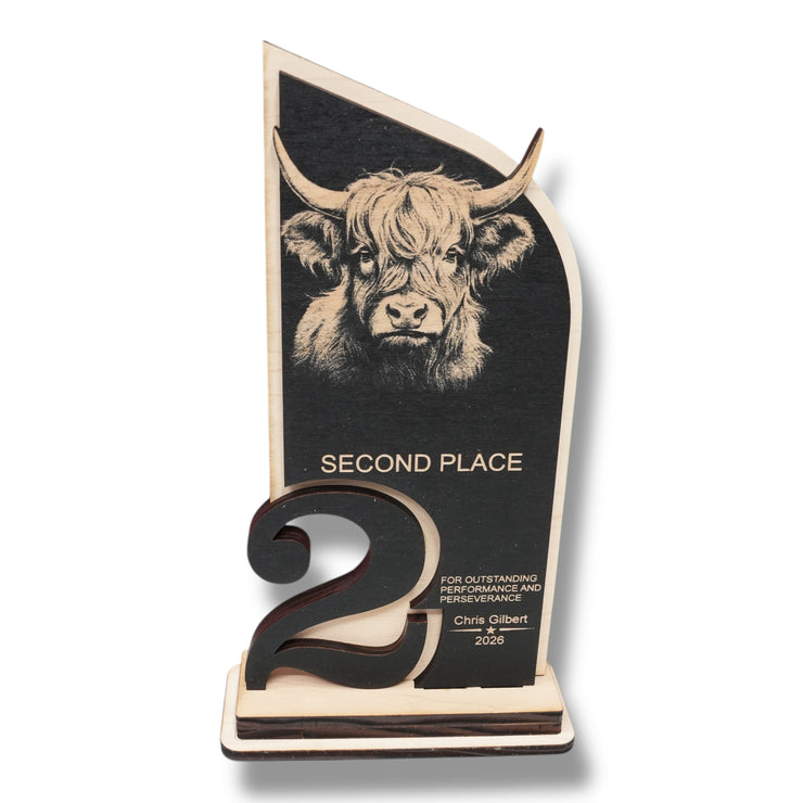 Trophy Award - PERSONALIZED - Highland Cow - 1st 2nd 3rd Place - 9x5 Inches