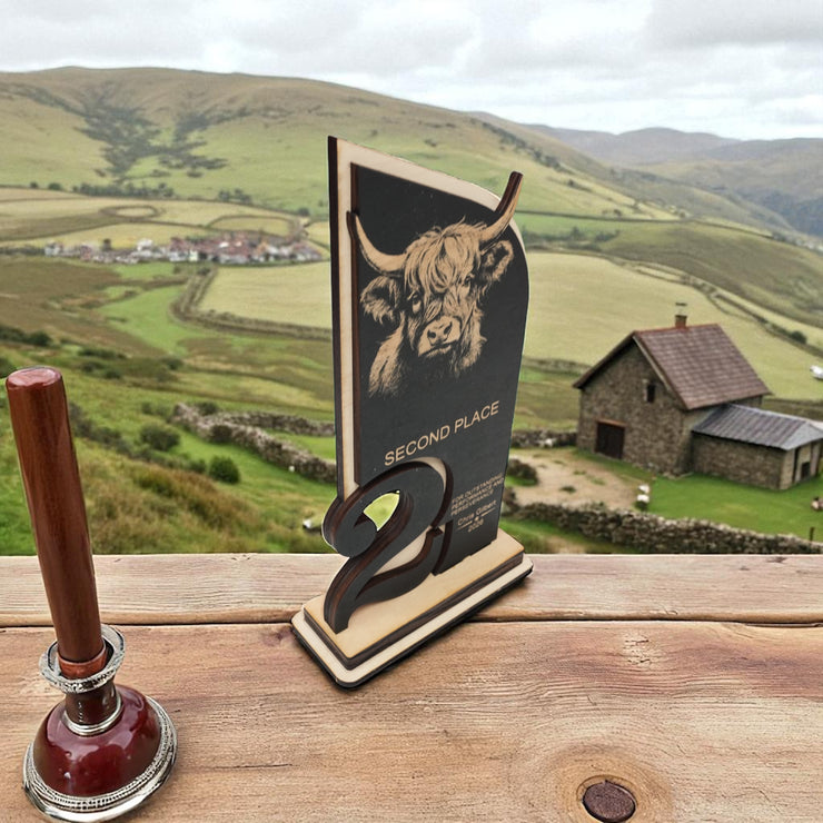 Trophy Award - PERSONALIZED - Highland Cow - 1st 2nd 3rd Place - 9x5 Inches