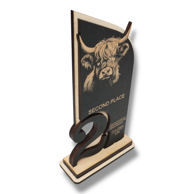 Trophy Award - PERSONALIZED - Highland Cow - 1st 2nd 3rd Place - 9x5 Inches