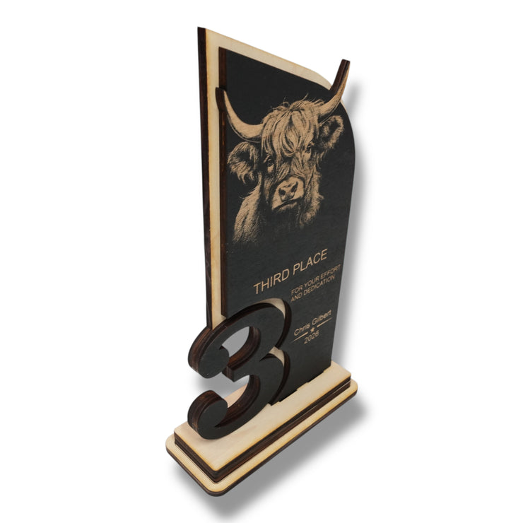 Trophy Award - PERSONALIZED - Highland Cow - 1st 2nd 3rd Place - 9x5 Inches