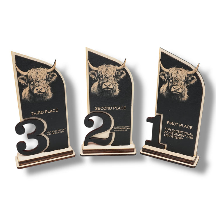 Trophy Award - CUSTOM - Highland Cow - 1st 2nd 3rd Place - 9x5 Inches