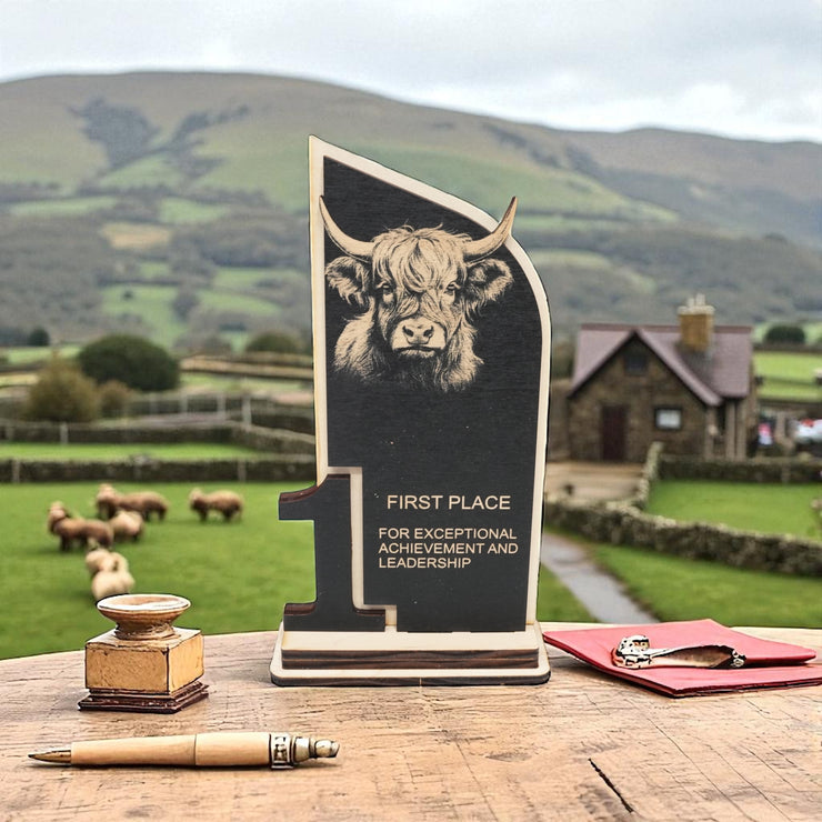 Trophy Award - CUSTOM - Highland Cow - 1st 2nd 3rd Place - 9x5 Inches