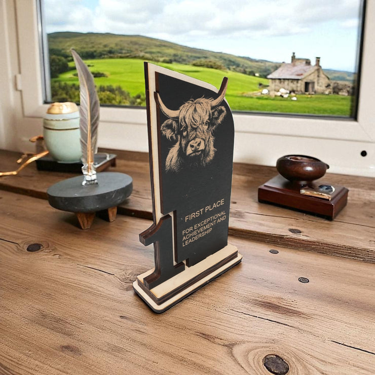 Trophy Award - CUSTOM - Highland Cow - 1st 2nd 3rd Place - 9x5 Inches