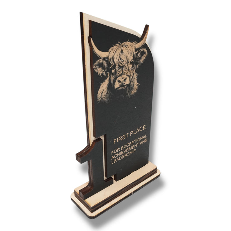 Trophy Award - CUSTOM - Highland Cow - 1st 2nd 3rd Place - 9x5 Inches