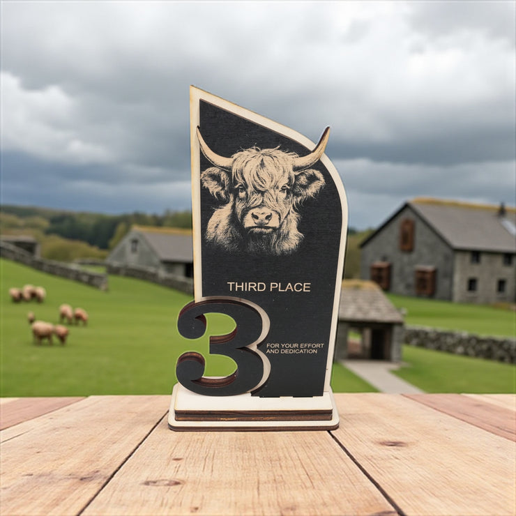 Trophy Award - CUSTOM - Highland Cow - 1st 2nd 3rd Place - 9x5 Inches