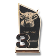 Trophy Award - CUSTOM - Highland Cow - 1st 2nd 3rd Place - 9x5 Inches