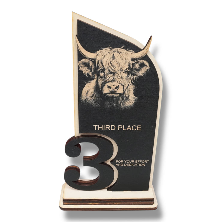 Trophy Award - CUSTOM - Highland Cow - 1st 2nd 3rd Place - 9x5 Inches