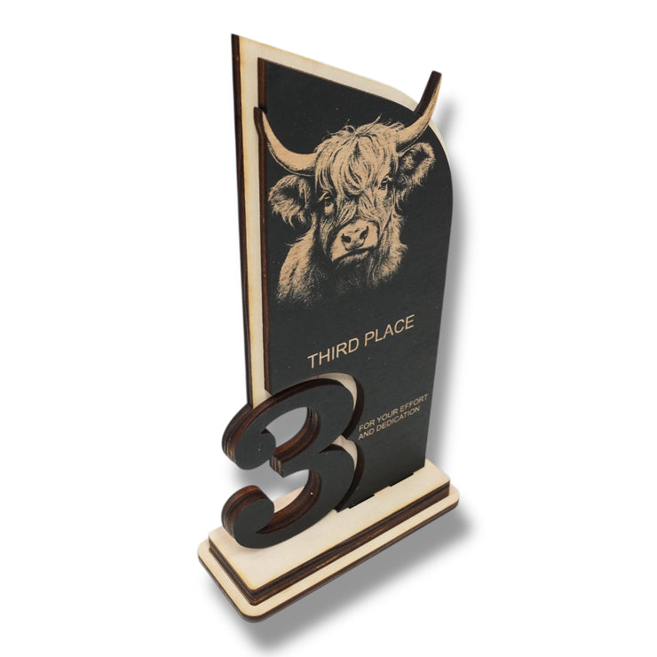Trophy Award - CUSTOM - Highland Cow - 1st 2nd 3rd Place - 9x5 Inches