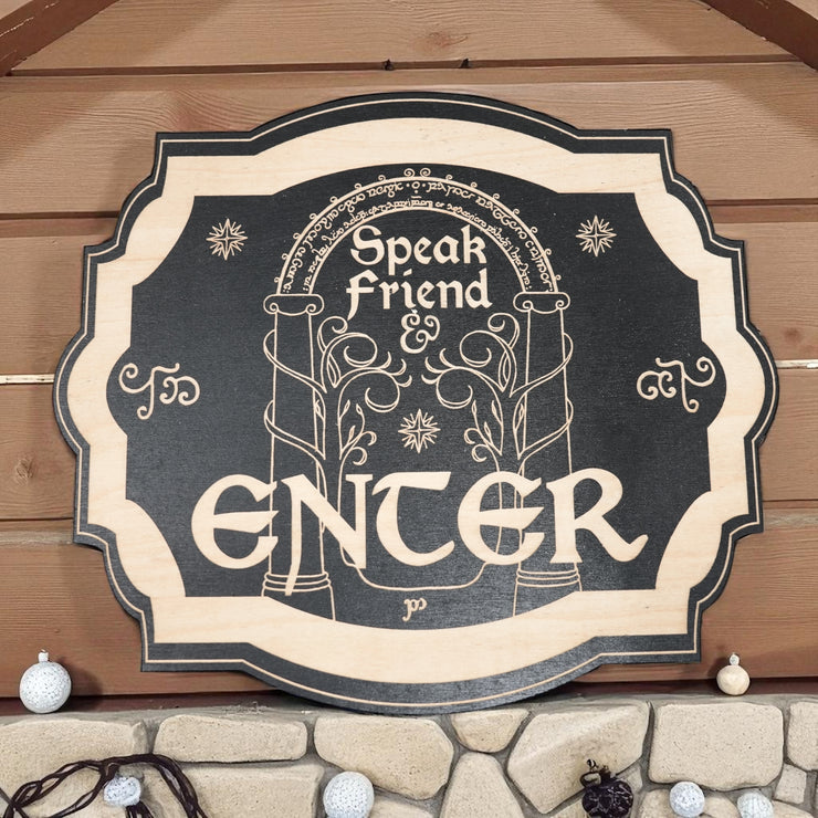 Magnet Sign - Speak Friend and Enter - Black Door Sign 6x9