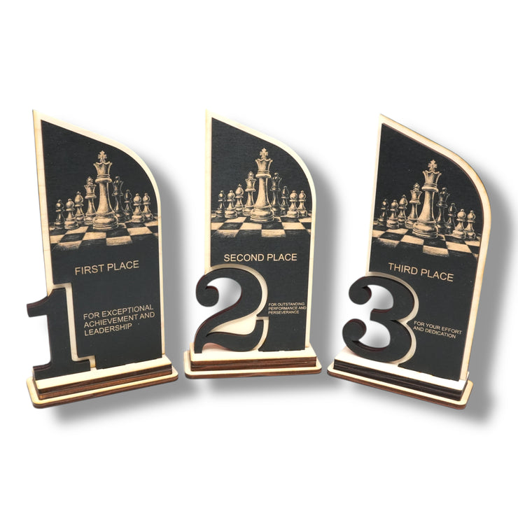 Trophy Award - CUSTOM - Chess - 1st 2nd 3rd Place - 9x5 Inches