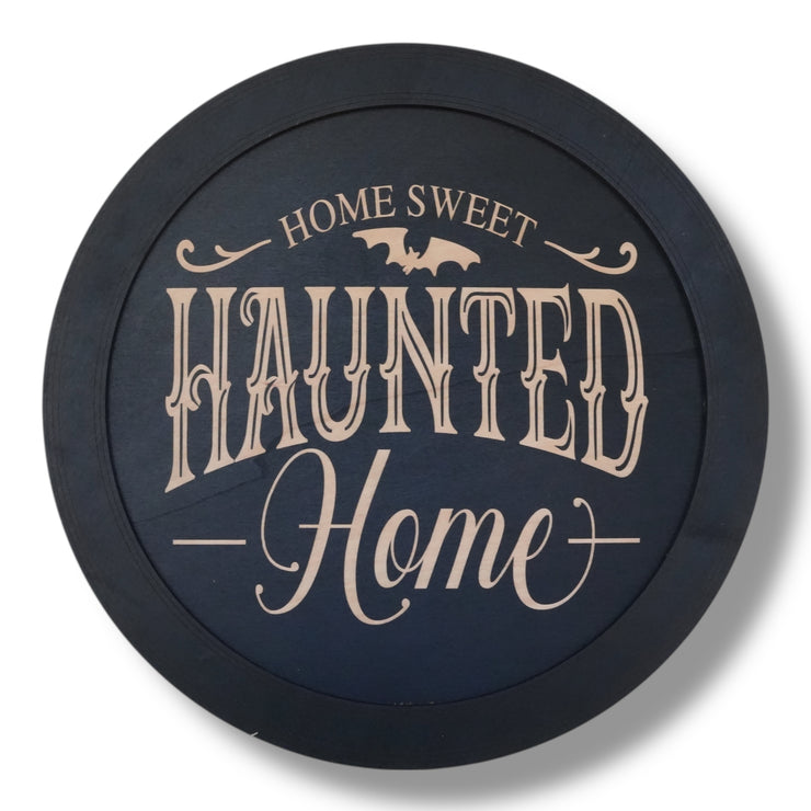 Magnet Sign - BLACK - Home Sweet Haunted Home - Black Halloween Door Sign - 15x15 Inches