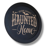 Magnet Sign - BLACK - Home Sweet Haunted Home - Black Halloween Door Sign - 15x15 Inches
