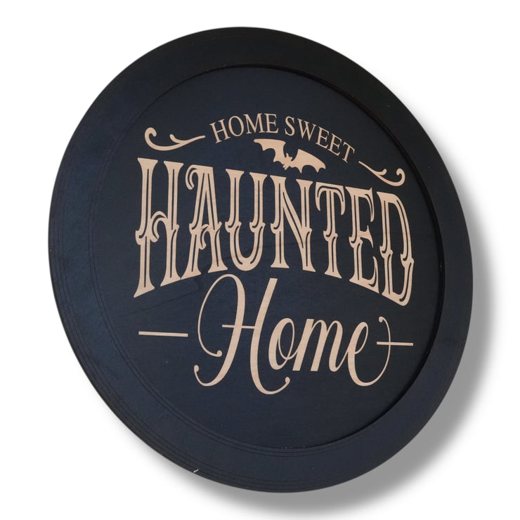 Magnet Sign - BLACK - Home Sweet Haunted Home - Black Halloween Door Sign - 15x15 Inches