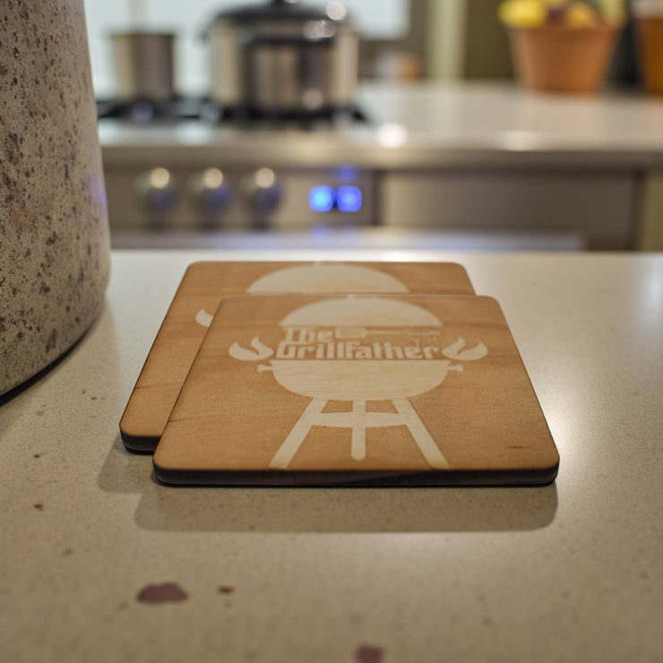 The Grillfather Coaster Set of two 4x4in Raw Wood
