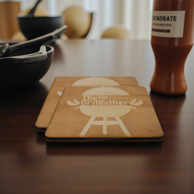 The Grillfather Coaster Set of two 4x4in Raw Wood