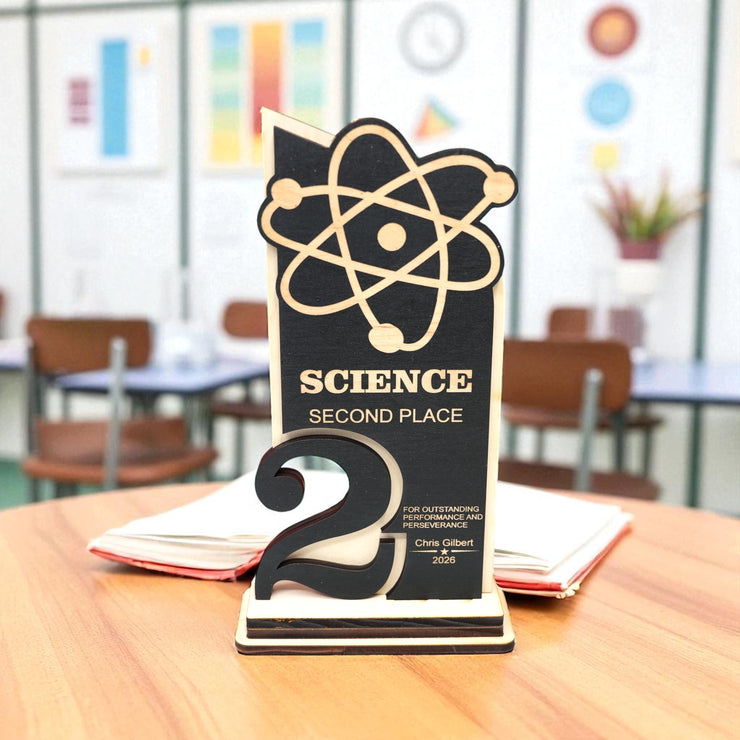 Trophy Award - PERSONALIZED - Science - 1st 2nd 3rd Place - 9x5 Inches
